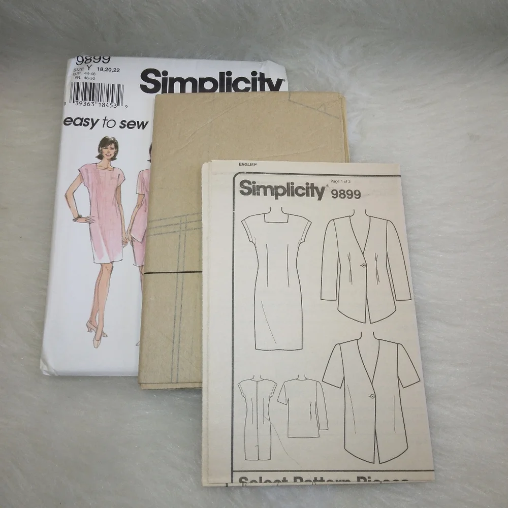 SIMPLICITY 9899 Sz 18-20-22 Easy to Sew Unlined jacket and dress